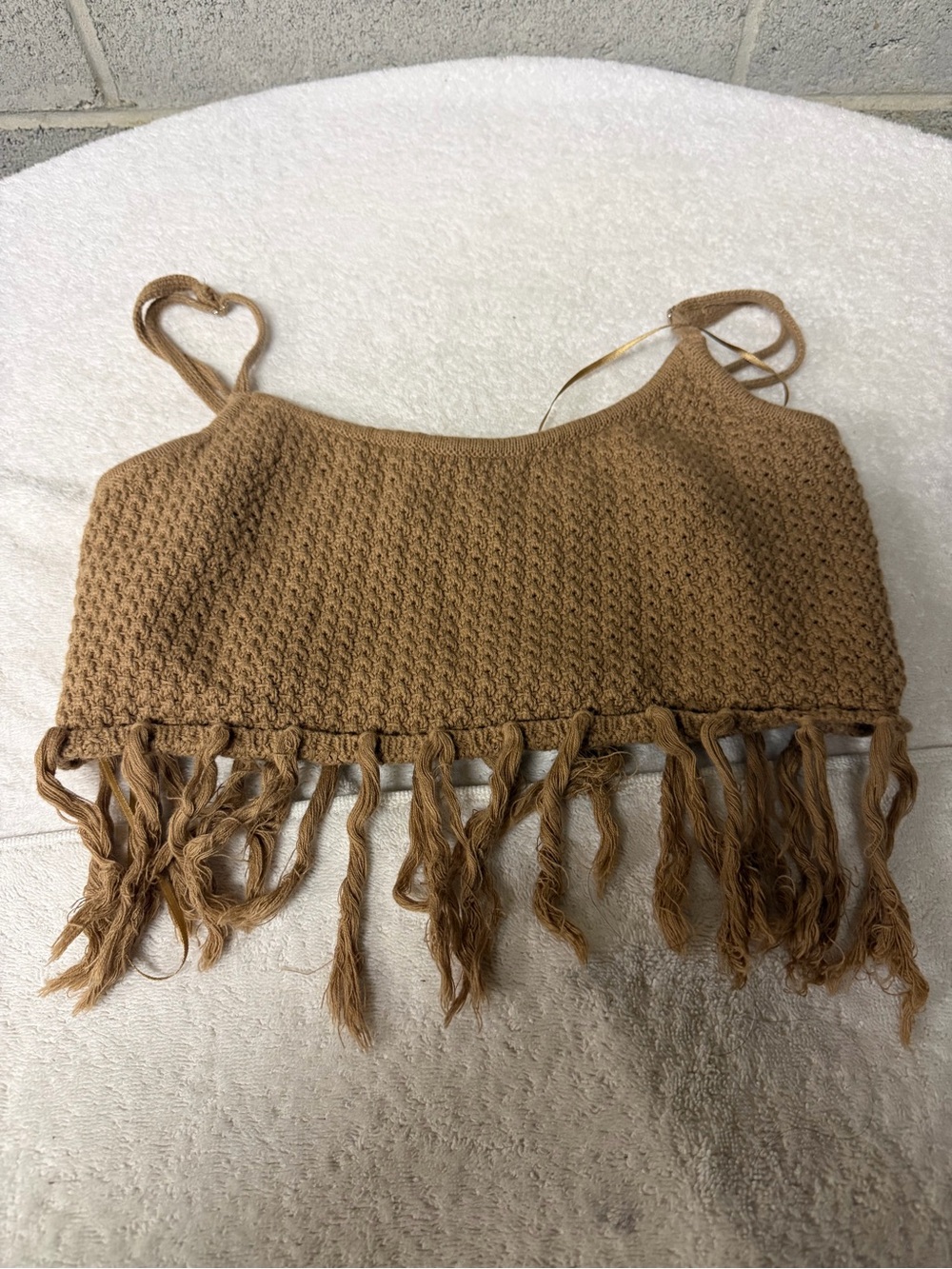 The Pants Store Brown Crocheted Fringe Crop Top - Women size medium